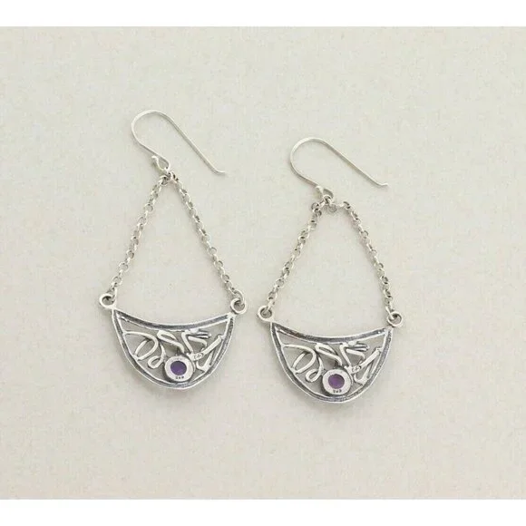 Sterling Silver Purple Amethyst Earrings Dangle Drop Earrings - Picture 7 of 7